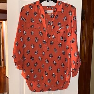 Orange Printed Button Down top